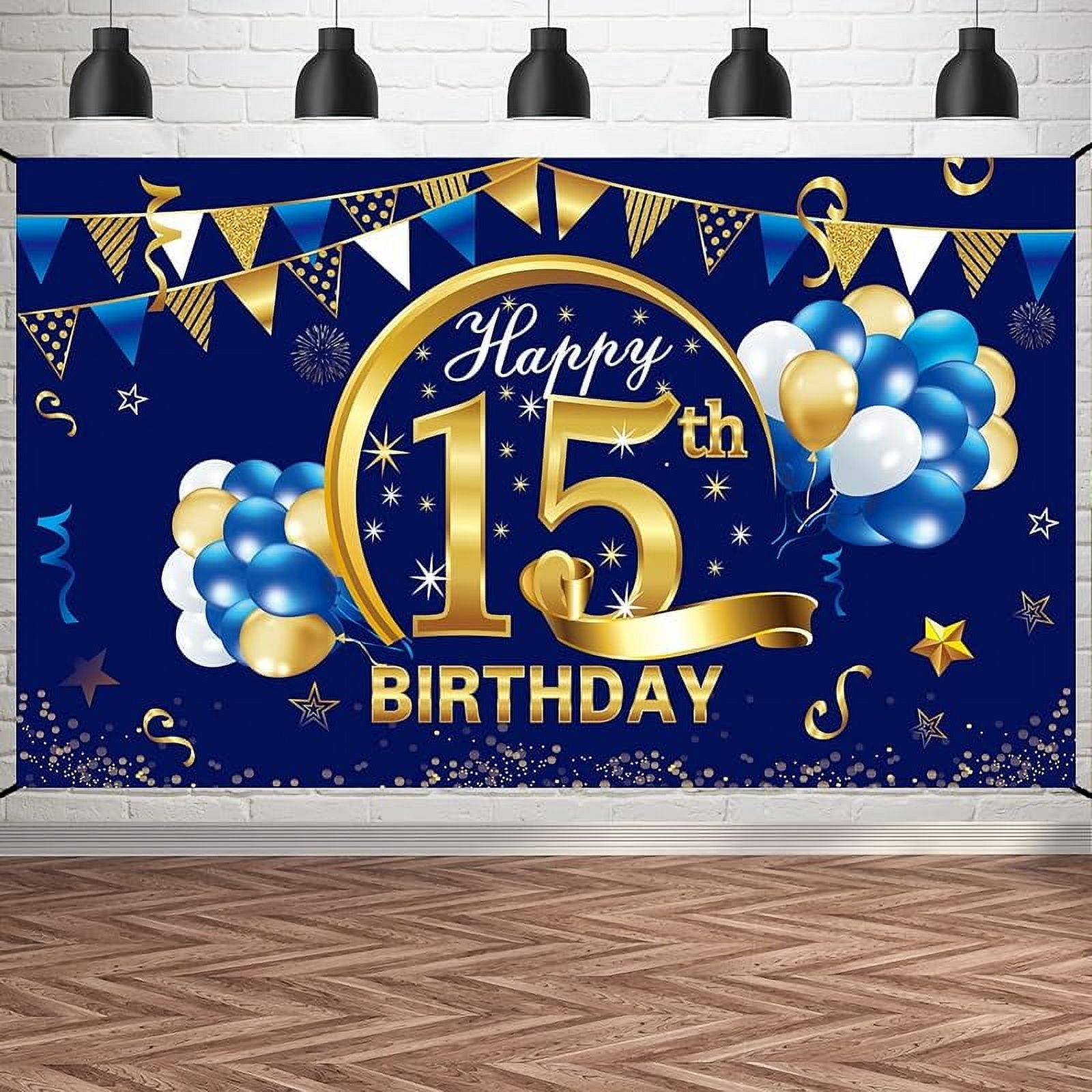 Blue 60th Happy Birthday Banner Decorations for Men, Blue Gold 60 Birthday Backdrop Party Supplies, Sixty Birthday Photo Background Sign